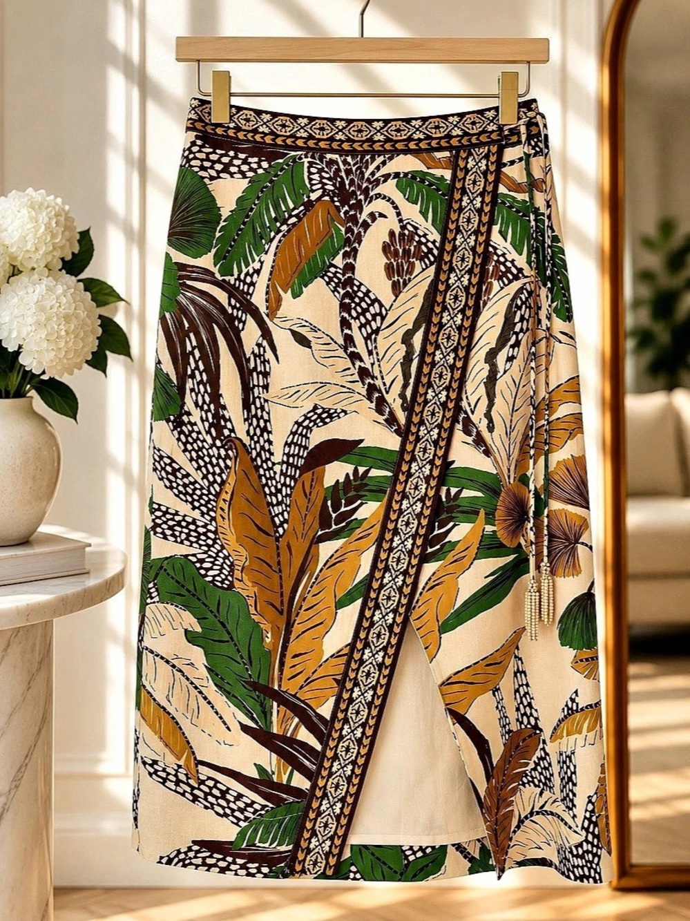 NWT FARM Rio Foliage Sketch Sand Wrap Midi Skirt Size S
